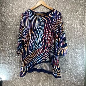 Joseph Ribkoff Tunic Womens 8 Multicolor High Low Dolman Sleeve Preppy Colorful